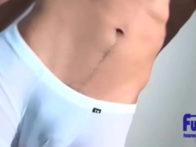 Gay JAV star gets his first lotion experience with a hard cock.