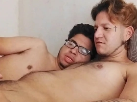 Latino hunk pleasures his boyfriend's anus beneath the blankets, discovering his ecstasy