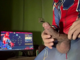 Gay Asian amateur Spiderman's solo playtime