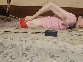 Solo playtime for a crossdresser femboy with sex machines