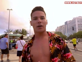 Young man receives a thrilling piss drink from his gay friends outdoors